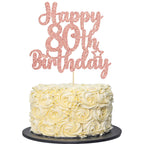 Gyufise 1Pc Happy 80th Birthday Cake Topper – Rose Gold Glitter, Cheers to 80 Years