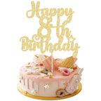 Gyufise Happy 8th Birthday Cake Topper – Glitter Gold, 8 & Fabulous, Cheers to 8 Years