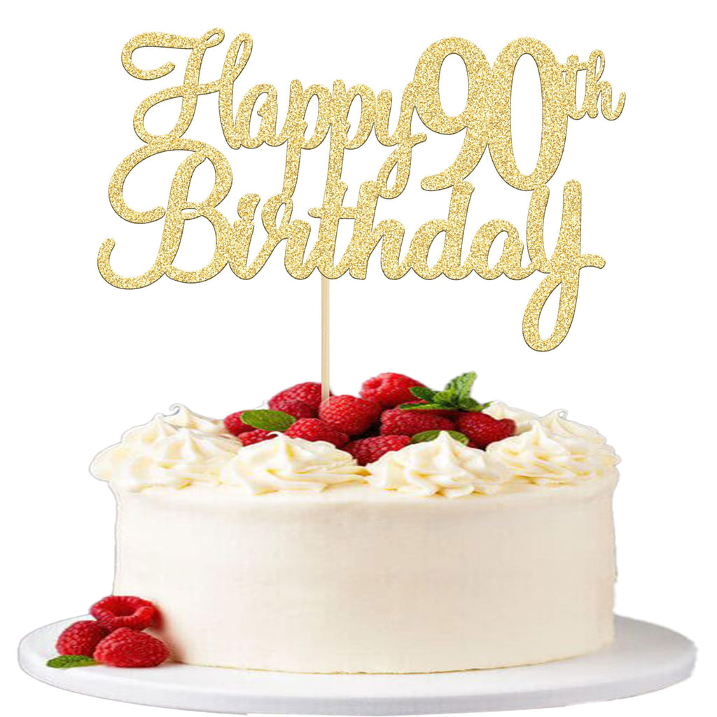 Gyufise 1pc Happy 90th Birthday Cake Topper - Gold Glitter