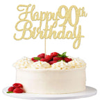 Gyufise 1pc Happy 90th Birthday Cake Topper - Gold Glitter