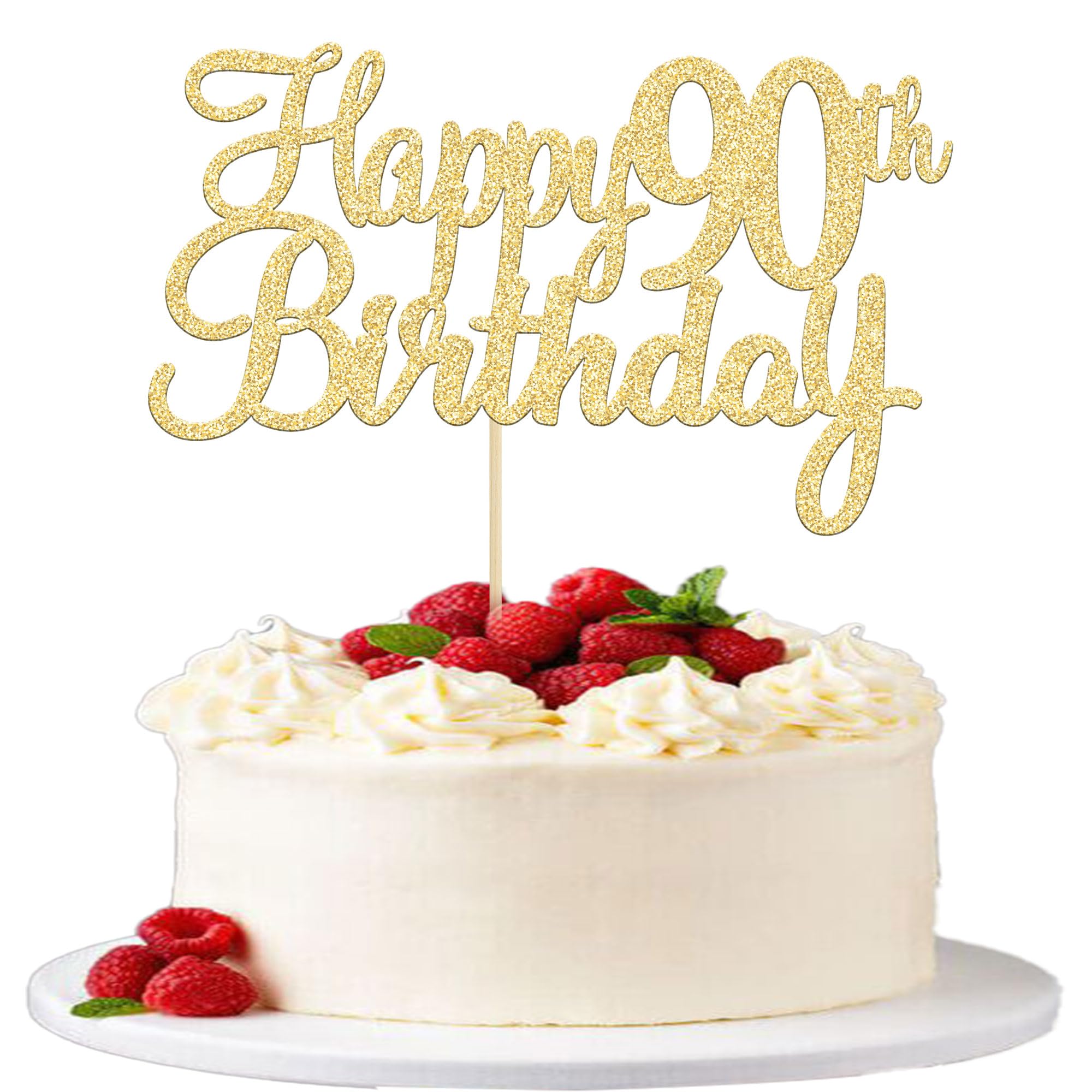 Gyufise 1pc Happy 90th Birthday Cake Topper - Gold Glitter