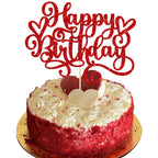 Gyufise Happy Birthday Cake Topper – Red Glitter Cake Pick, 1 Pcs