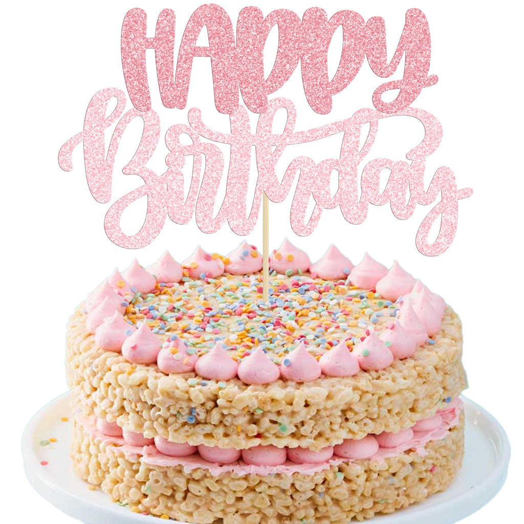 Gyufise 1Pcs Happy Birthday Cake Topper Glitter Pink – Cake Decoration