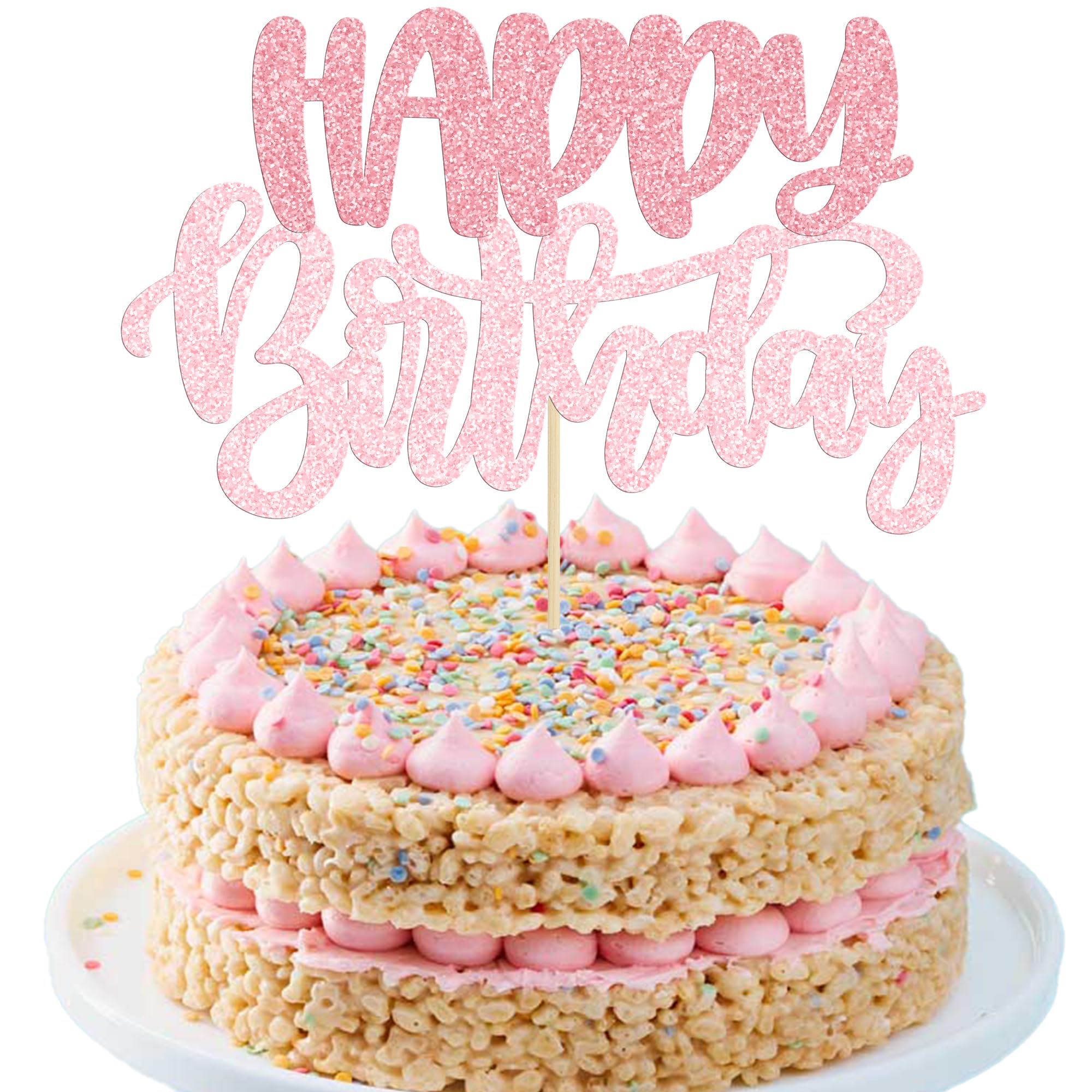Gyufise 1Pcs Happy Birthday Cake Topper Glitter Pink – Cake Decoration
