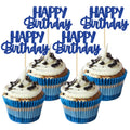 Gyufise 24Pcs Happy Birthday Cupcake Toppers - Blue Glitter Party Picks