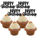 Gyufise Black Glitter Happy Birthday Cupcake Toppers – 24-Pack Cake Decorations