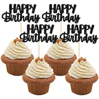 Gyufise Black Glitter Happy Birthday Cupcake Toppers – 24-Pack Cake Decorations