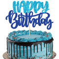 Gyufise Happy Birthday Cake Topper Glitter Blue - 1 Piece Cake Decoration Pick