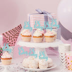 Gyufise 36Pcs Oh Baby Glitter Cupcake Toppers – Light Blue Baby Shower Picks