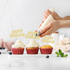 Gyufise 24Pcs Happy Birthday Cupcake Toppers - Gold Glitter Cake Picks for Birthday, Baby Shower & Party Decor