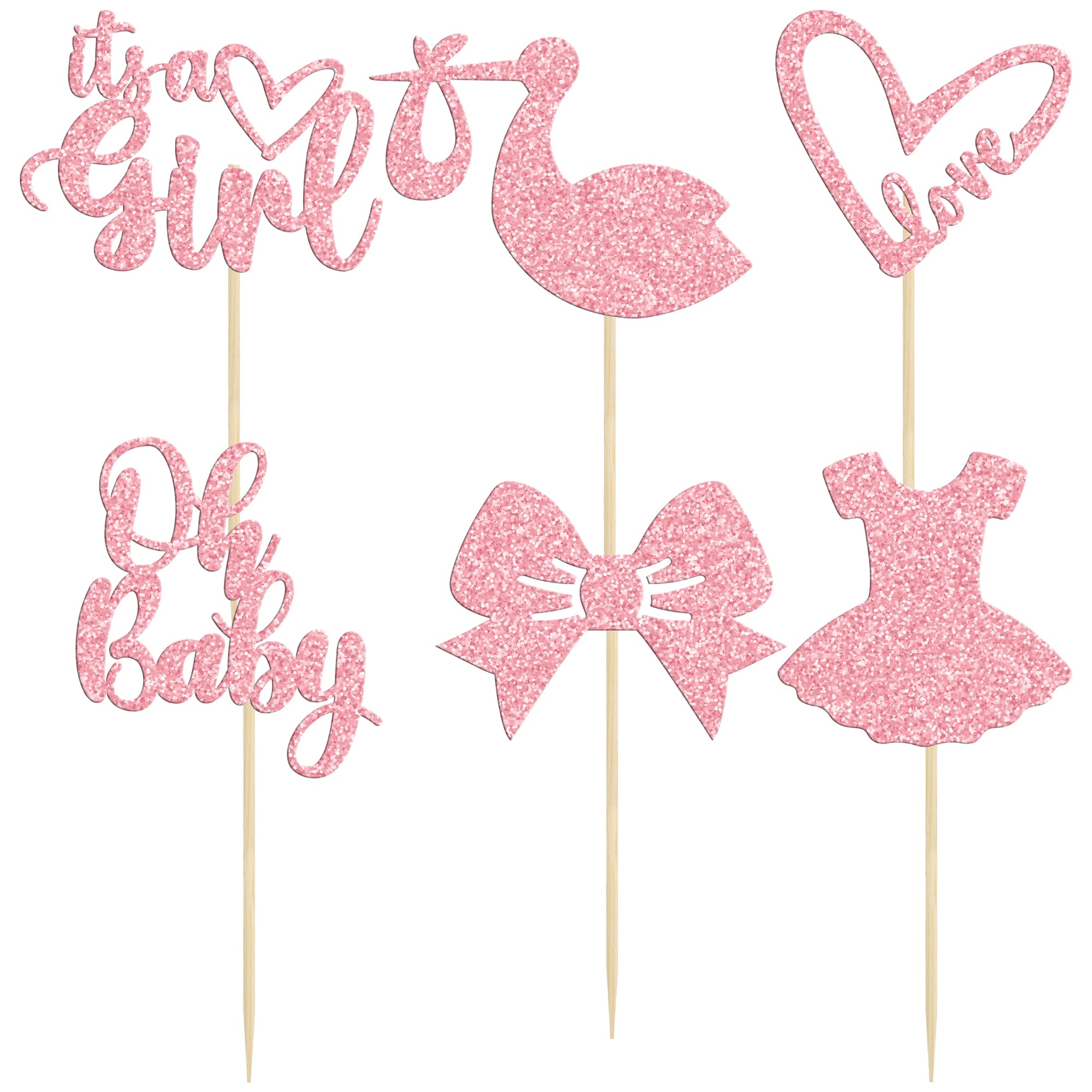 Gyufise 36-Pack Oh Baby Cupcake Toppers – Girl Theme Pink Glitter Cake Picks