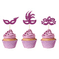 Gyufise 24Pcs Masquerade Masks Cupcake Toppers – Purple Glitter Party Decor