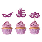 Gyufise 24Pcs Masquerade Masks Cupcake Toppers – Purple Glitter Party Decor