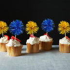 Gyufise 30Pcs Foil Firework Cupcake Toppers – Gold & Dark Blue Sparkle Tinsel Cake Picks