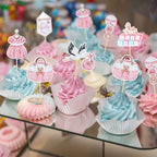 Gyufise 36Pcs Baby Shower Cupcake Toppers – Swan Pacifier Cloud Moon Star Pink