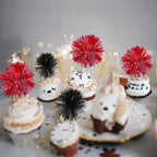 Gyufise 30Pcs Foil Firework Cupcake Toppers – Sparkle Tinsel Cake Picks for Parties