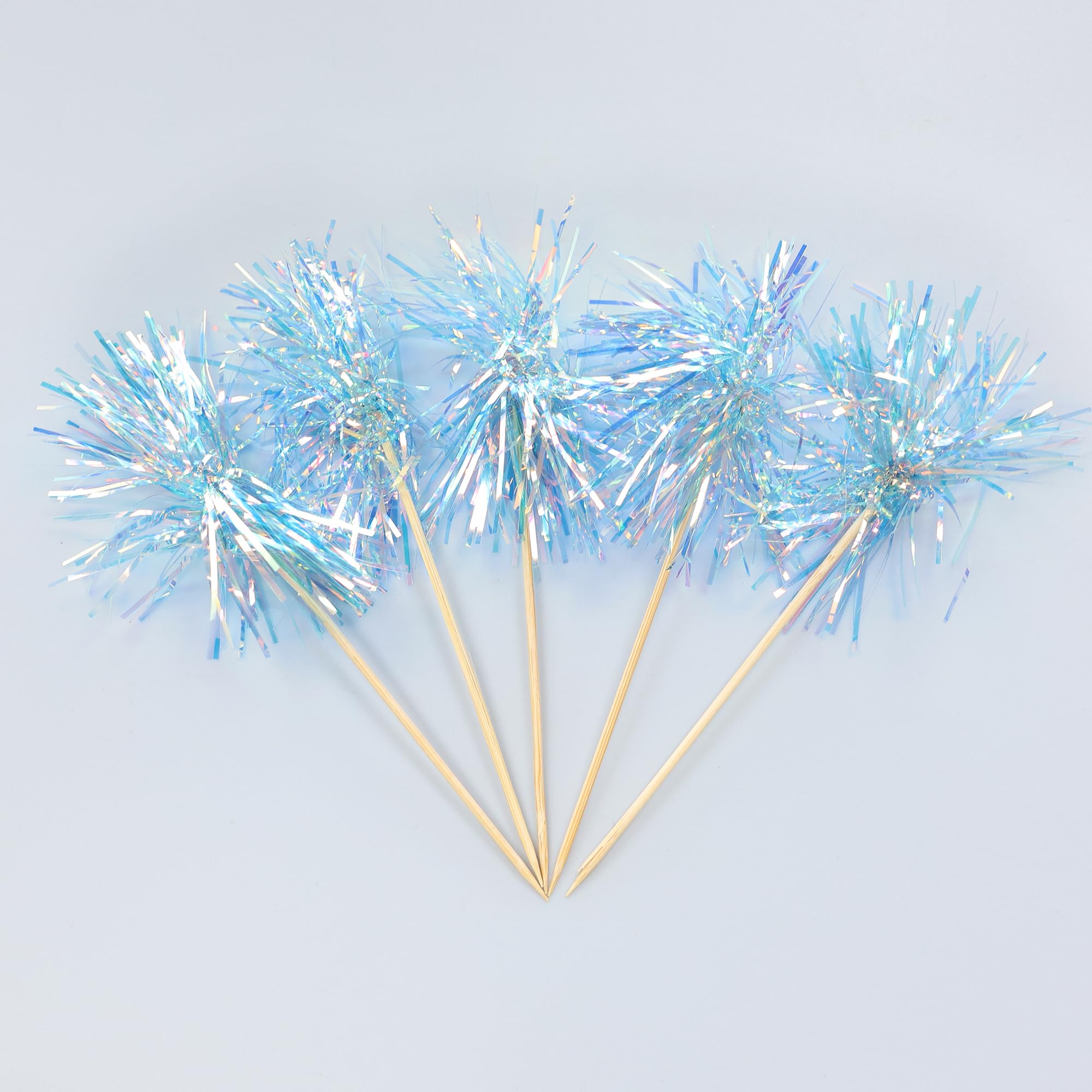 Gyufise 30Pcs Foil Firework Cupcake Toppers – Sparkle Tinsel Cake Decorations