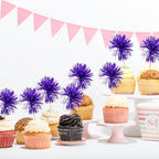 Gyufise 30Pcs Foil Firework Cupcake Toppers – Sparkle Tinsel Cake Decorations (Dark Purple) for Birthday, Wedding & Party