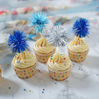 Gyufise 30Pcs Foil Firework Cupcake Toppers – Sparkle Tinsel Cake Decorations for Birthday Parties