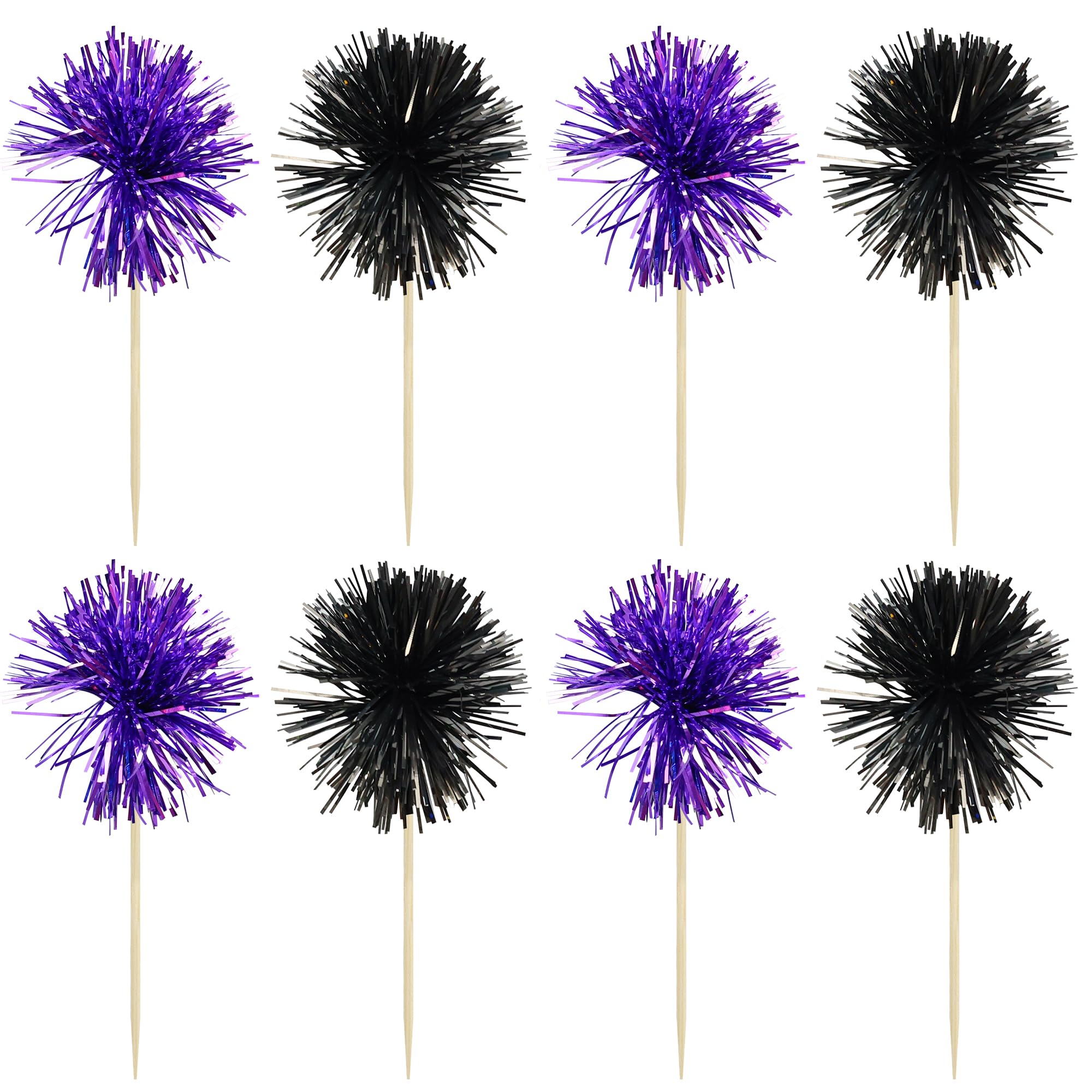Gyufise 30Pcs Foil Firework Cupcake Toppers – Sparkle Tinsel Decorations
