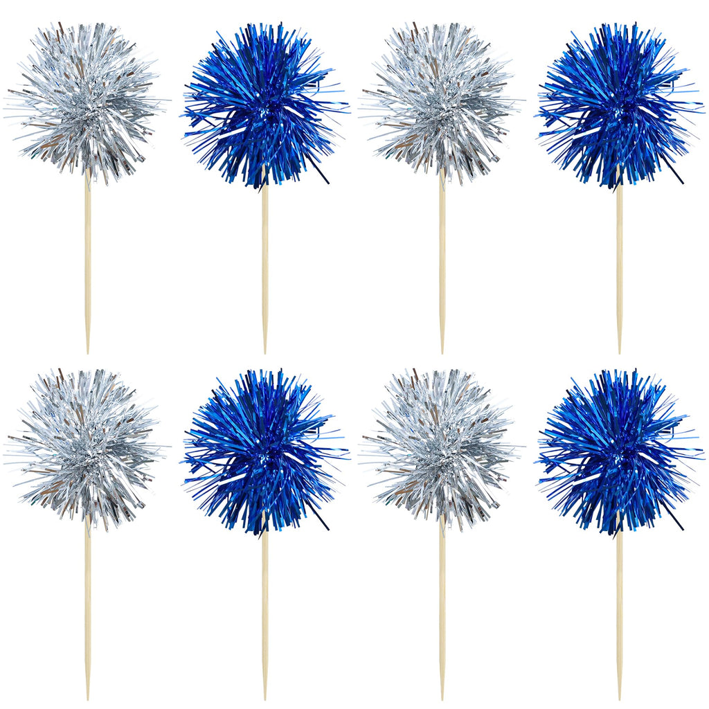 Gyufise 30 Pcs Foil Firework Cupcake Toppers – Sparkle Tinsel Cake Decorations for Birthday, Wedding & Party