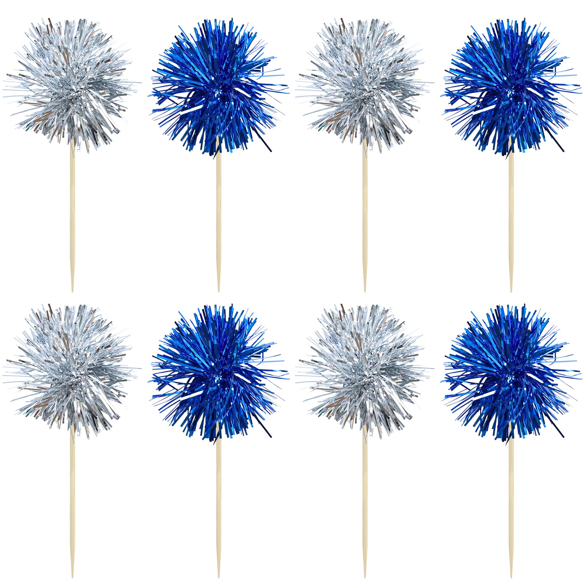 Gyufise 30 Pcs Foil Firework Cupcake Toppers – Sparkle Tinsel Cake Decorations for Birthday, Wedding & Party