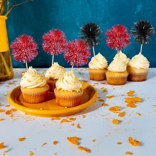 Gyufise 30Pcs Foil Firework Cupcake Toppers – Sparkle Tinsel Cake Picks for Parties
