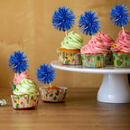 Gyufise 30Pcs Foil Firework Cupcake Toppers - Sparkle Tinsel Cake Decor (Dark Blue)