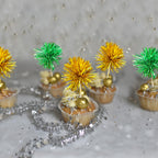 Gyufise 30Pcs Foil Firework Cupcake Toppers – Sparkle Gold & Green Party Picks