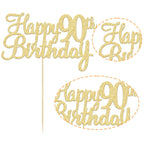Gyufise 1pc Happy 90th Birthday Cake Topper - Gold Glitter