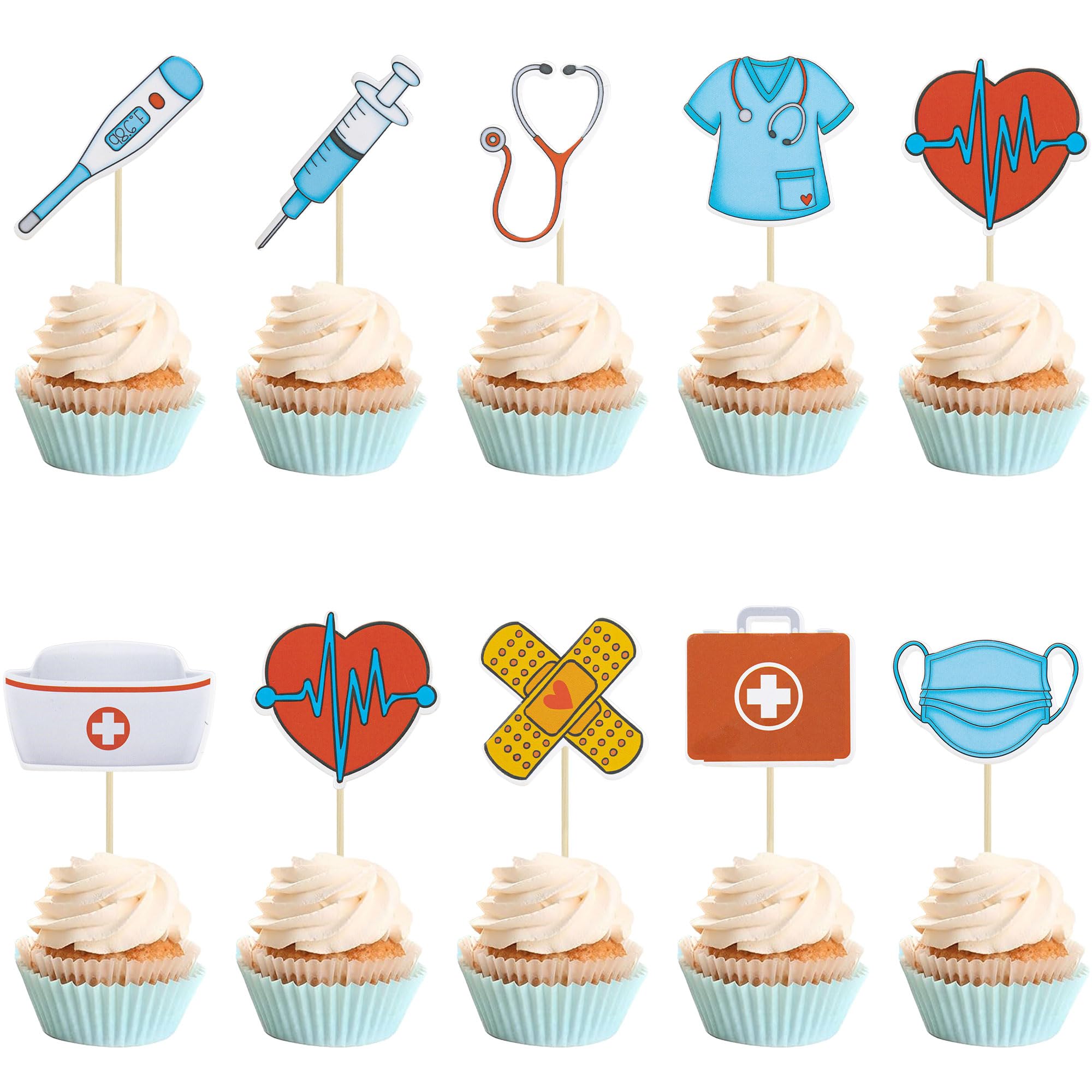 Gyufise Nurse Cupcake Toppers – 36Pcs RN Graduation Cake Picks for Medical Theme Parties