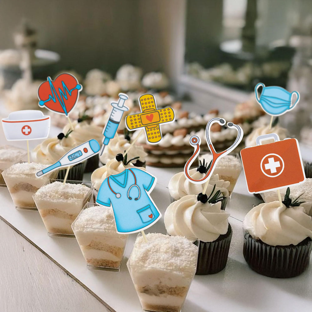 Gyufise Nurse Cupcake Toppers – 36Pcs RN Graduation Cake Picks for Medical Theme Parties