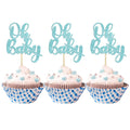 Gyufise 36Pcs Oh Baby Glitter Cupcake Toppers – Light Blue Baby Shower Picks