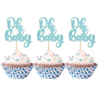 Gyufise 36Pcs Oh Baby Glitter Cupcake Toppers – Light Blue Baby Shower Picks
