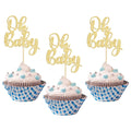 Gyufise 36 Pack Oh Baby Cupcake Toppers – Glitter Gold Cake Decorations for Baby Shower & Birthday