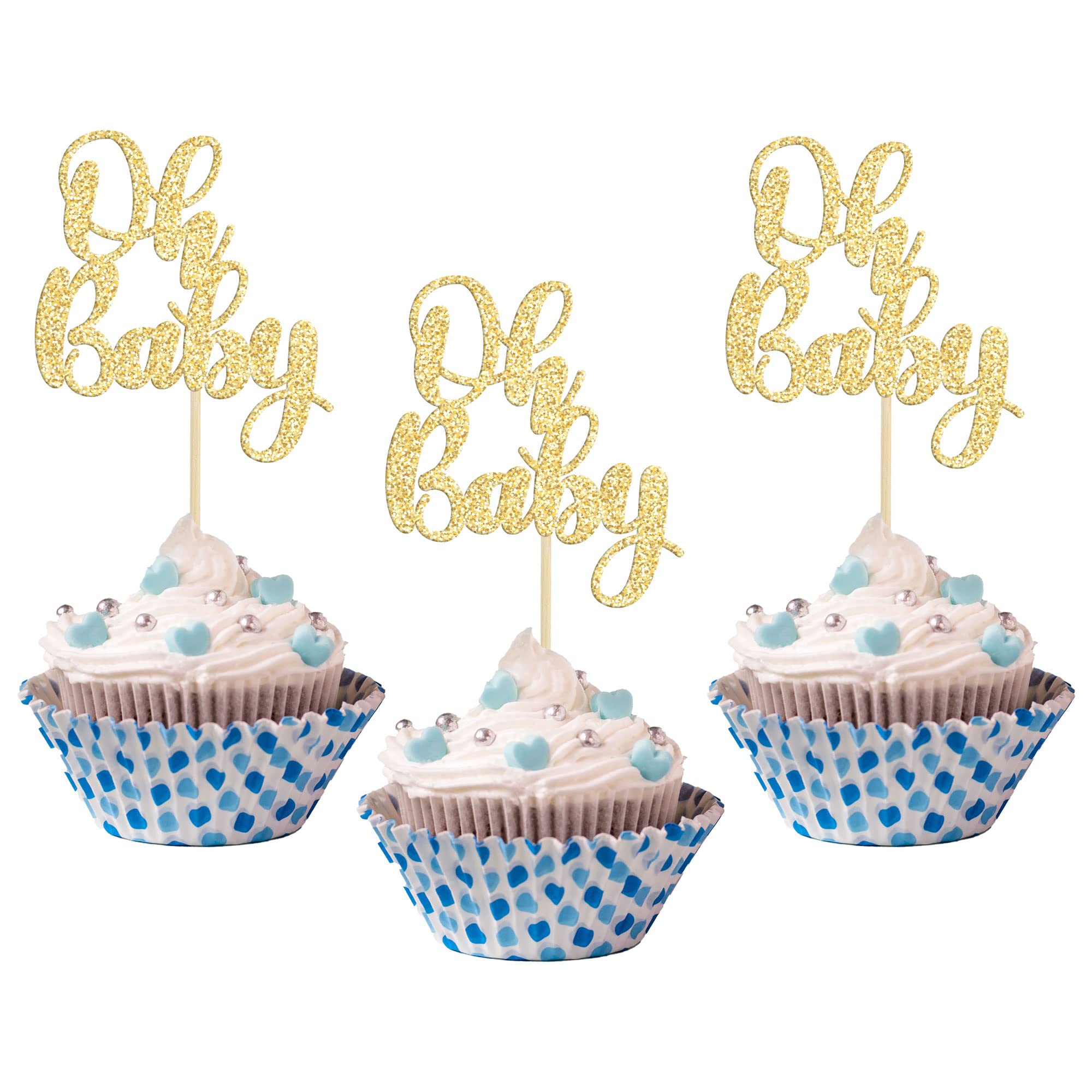 Gyufise 36 Pack Oh Baby Cupcake Toppers – Glitter Gold Cake Decorations for Baby Shower & Birthday