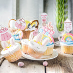 Gyufise 36Pcs Baby Shower Cupcake Toppers – Swan Pacifier Cloud Moon Star Pink