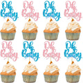 Gyufise 36Pcs Oh Baby Cupcake Toppers - Pink Blue Glitter Bow for Baby Shower & Gender Reveal