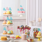 Gyufise 36Pcs Oh Baby Cupcake Toppers - Pink Blue Glitter Bow for Baby Shower & Gender Reveal