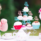 Gyufise 36Pcs Oh Baby Cupcake Toppers - Pink Blue Glitter Bow for Baby Shower & Gender Reveal