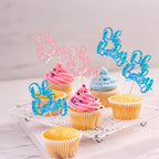 Gyufise 36Pcs Oh Baby Cupcake Toppers - Pink Blue Glitter Bow for Baby Shower & Gender Reveal