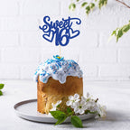 Gyufise 1Pc Sweet 16 Cake Topper – Blue Glitter for 16th Birthday Party