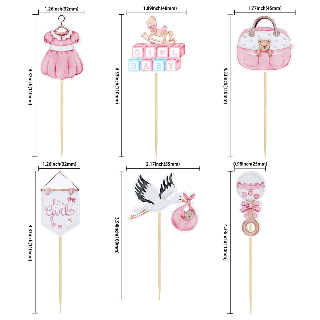 Gyufise 36Pcs Baby Shower Cupcake Toppers – Swan Pacifier Cloud Moon Star Pink