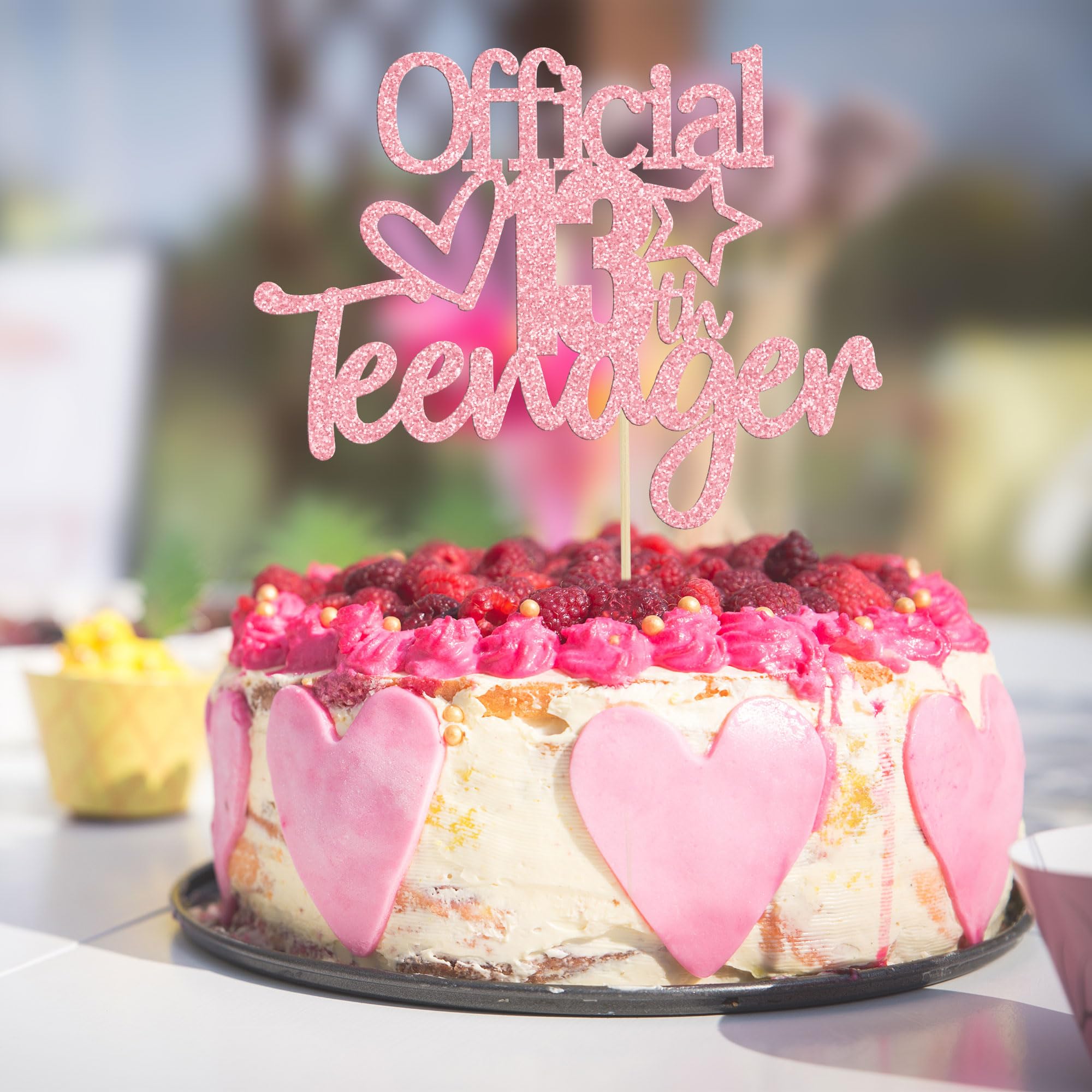 Gyufise Pink Glitter Official Teenager 13 Cake Topper – 1 Pack for 13th Birthday