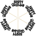 Gyufise Black Glitter Happy Birthday Cupcake Toppers – 24-Pack Cake Decorations