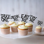 Gyufise 24Pcs Alice in Wonderland Cupcake Toppers – Take One Eat Me Paper Picks for Fairy Tale Party Decor