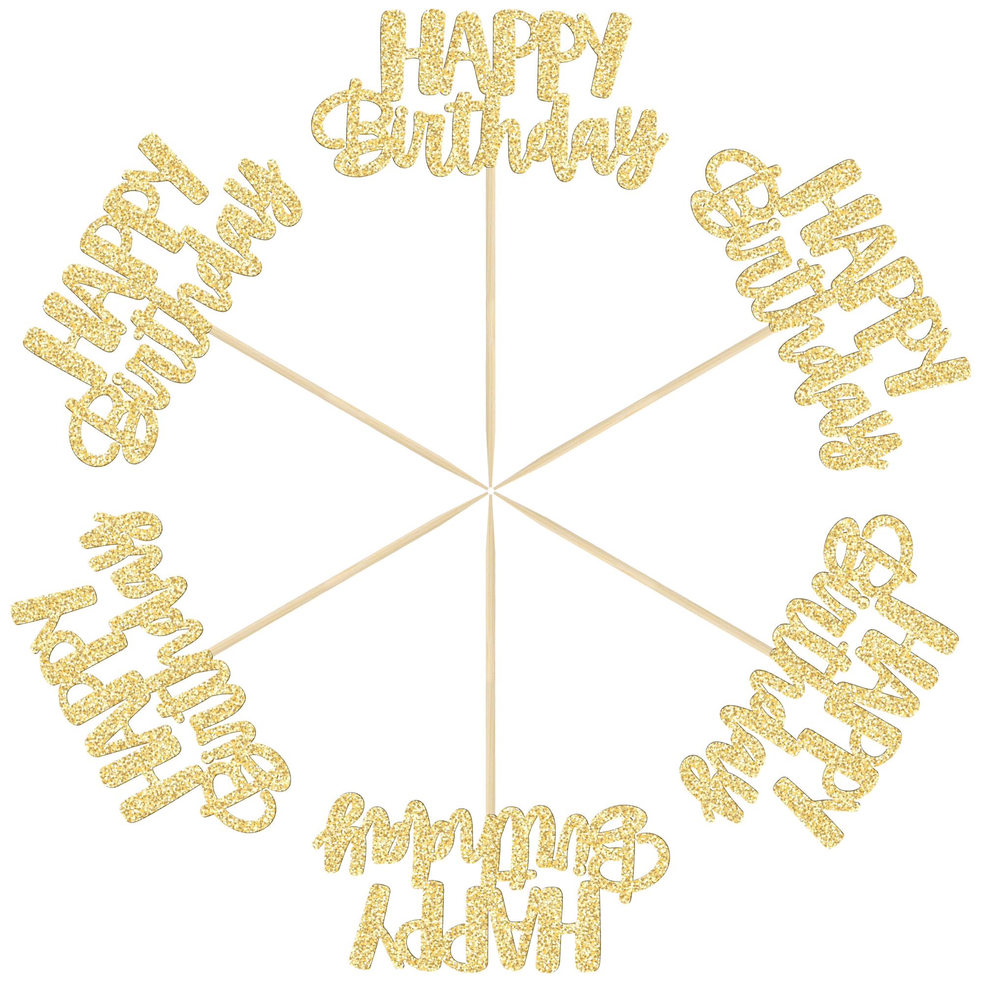 Gyufise 24Pcs Happy Birthday Cupcake Toppers - Gold Glitter Cake Picks for Birthday, Baby Shower & Party Decor