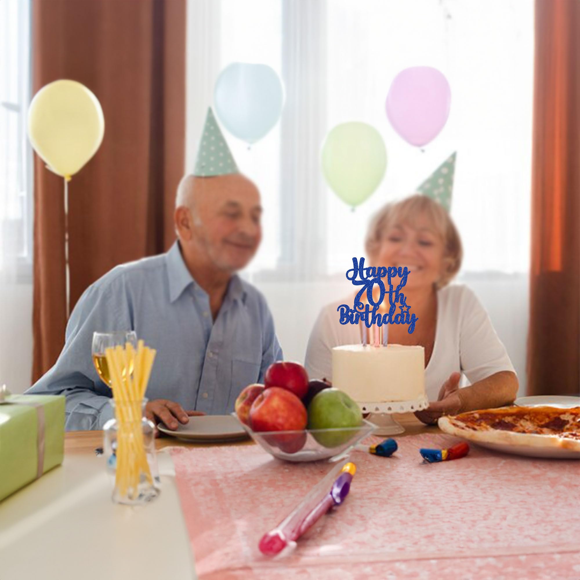 Gyufise 70th Birthday Cake Topper – Glitter 70 & Fabulous (Blue), Cheers to 70 Years