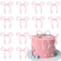 Gyufise 15Pcs Pearl Bow Cake Toppers – Elegant Cake Decorations for Weddings, Birthdays, Baby Showers
