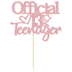 Gyufise Pink Glitter Official Teenager 13 Cake Topper – 1 Pack for 13th Birthday